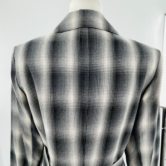 Ports International Vintage Black Gray Ombre Plaid Long Belted Jacket 10 - Picture 9 of 12